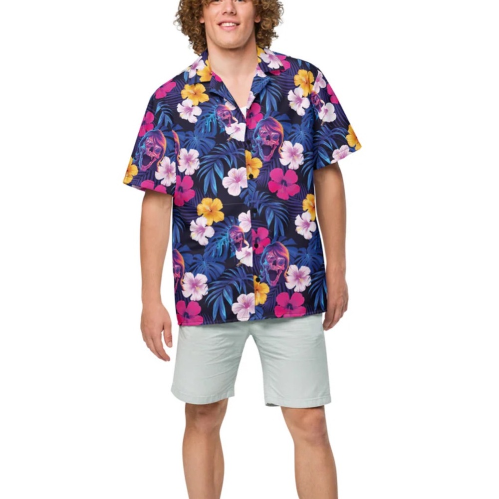 Shiprocked 2025 Cruise Skully Floral Hawaiian Shirt - Picture 2 of 6